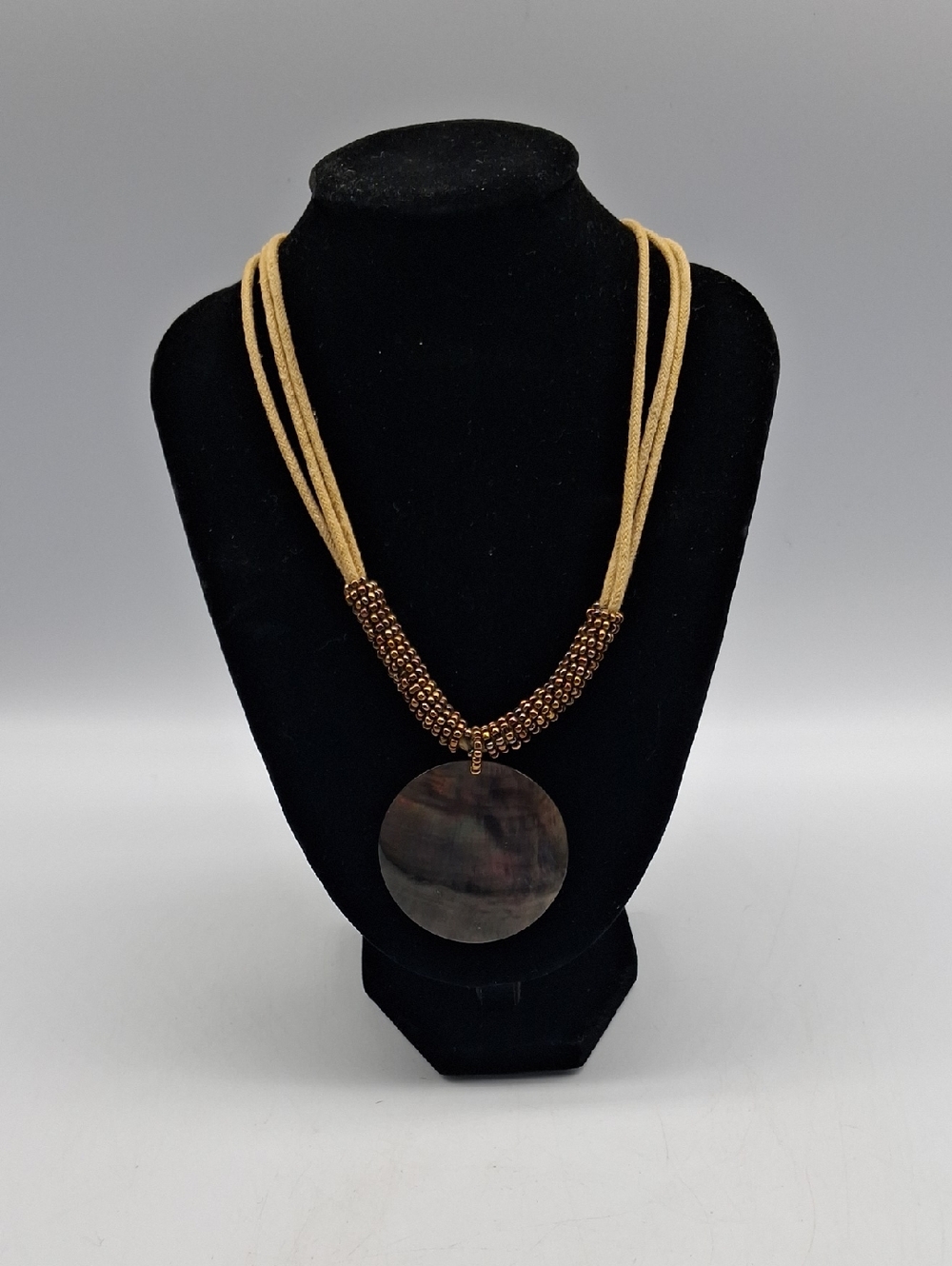 Lia Sophia Harvest Moon Multi-Strand Cord Pendant Necklace Abalone Shell Boho